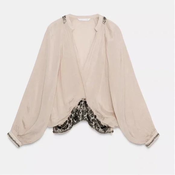 Zara NWT beaded sash blouse 6521/285 - Picture 1 of 12